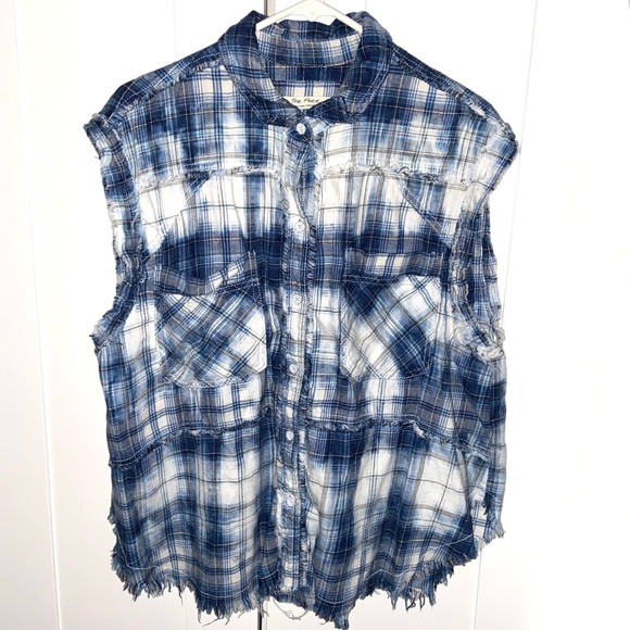 We The Free Free People Wave After Wave Plaid Button Down Sleeveless Shirt SizeM - Picture 3 of 8